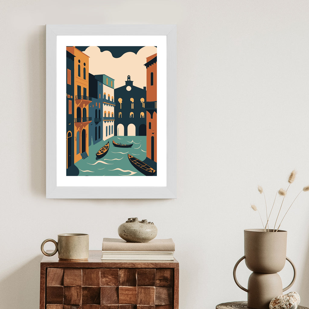Plakat Canal Grande Z Gondolami W Wenecji Ilustracja Rama Aluminiowa Kolor Czarny