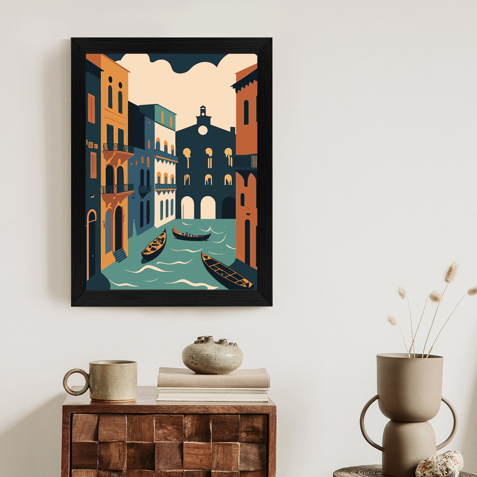 Plakat Canal Grande Z Gondolami W Wenecji Ilustracja Rama Aluminiowa Kolor Czarny