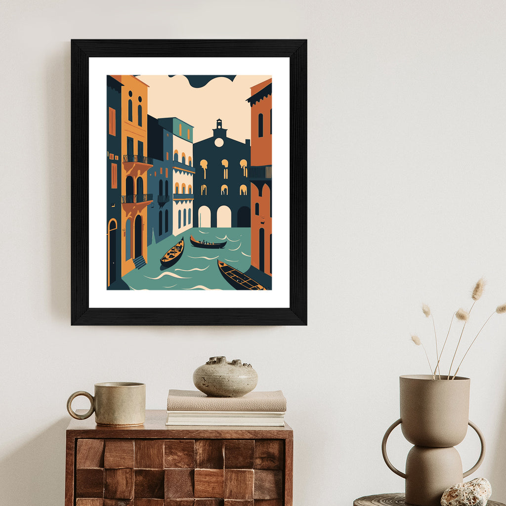 Plakat Canal Grande Z Gondolami W Wenecji Ilustracja Rama Aluminiowa Kolor Czarny