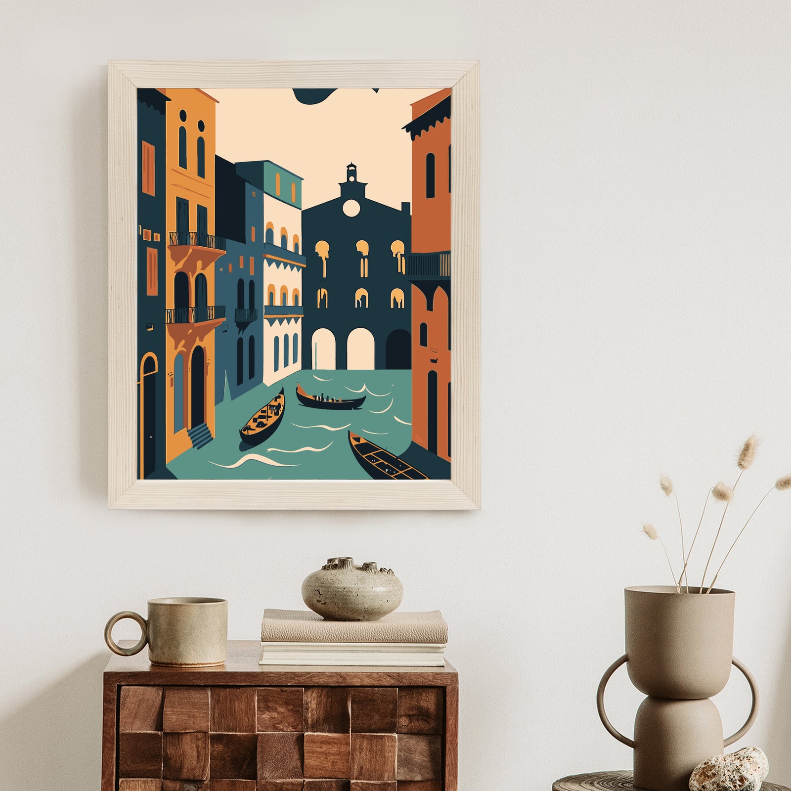 Plakat Canal Grande Z Gondolami W Wenecji Ilustracja Rama Aluminiowa Kolor Czarny