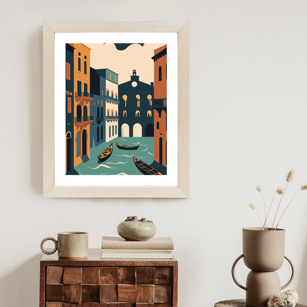 Plakat Canal Grande Z Gondolami W Wenecji Ilustracja Rama Aluminiowa Kolor Czarny