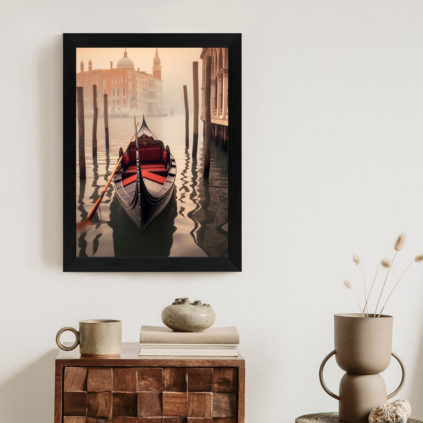 Plakat Gondola Na Tle Weneckiego Krajobrazu Rama Aluminiowa Kolor Czarny
