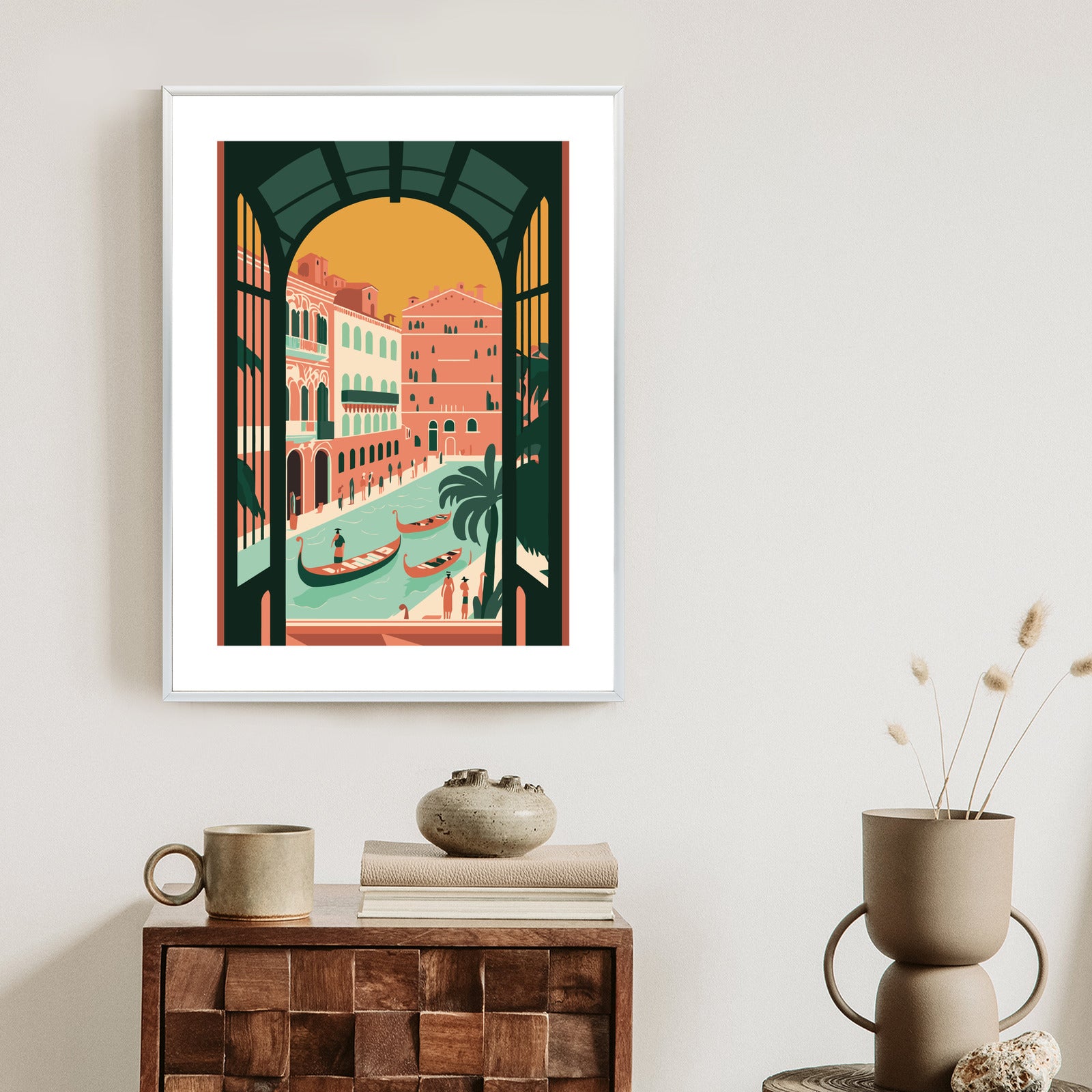 Plakat Gondole Na Weneckim Canal Grande Rama Aluminiowa Kolor Czarny