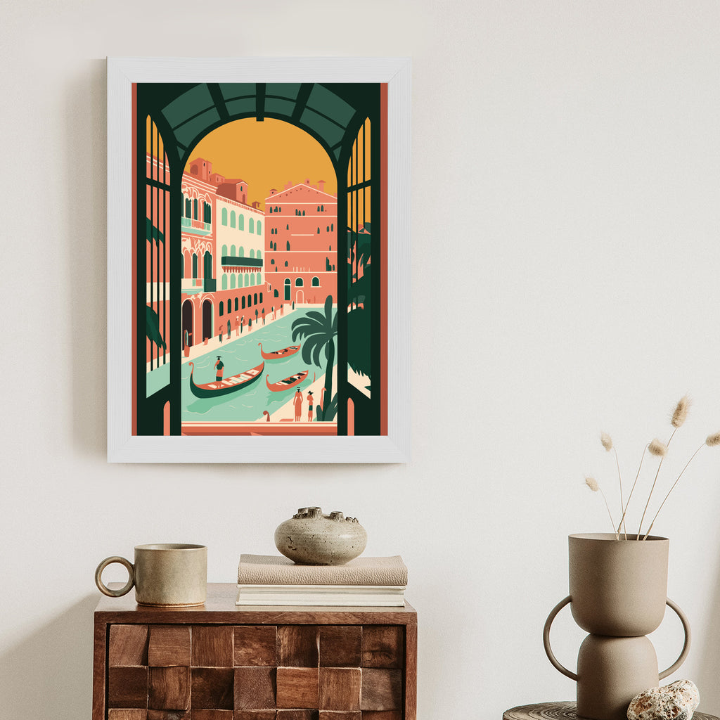 Plakat Gondole Na Weneckim Canal Grande Rama Aluminiowa Kolor Czarny