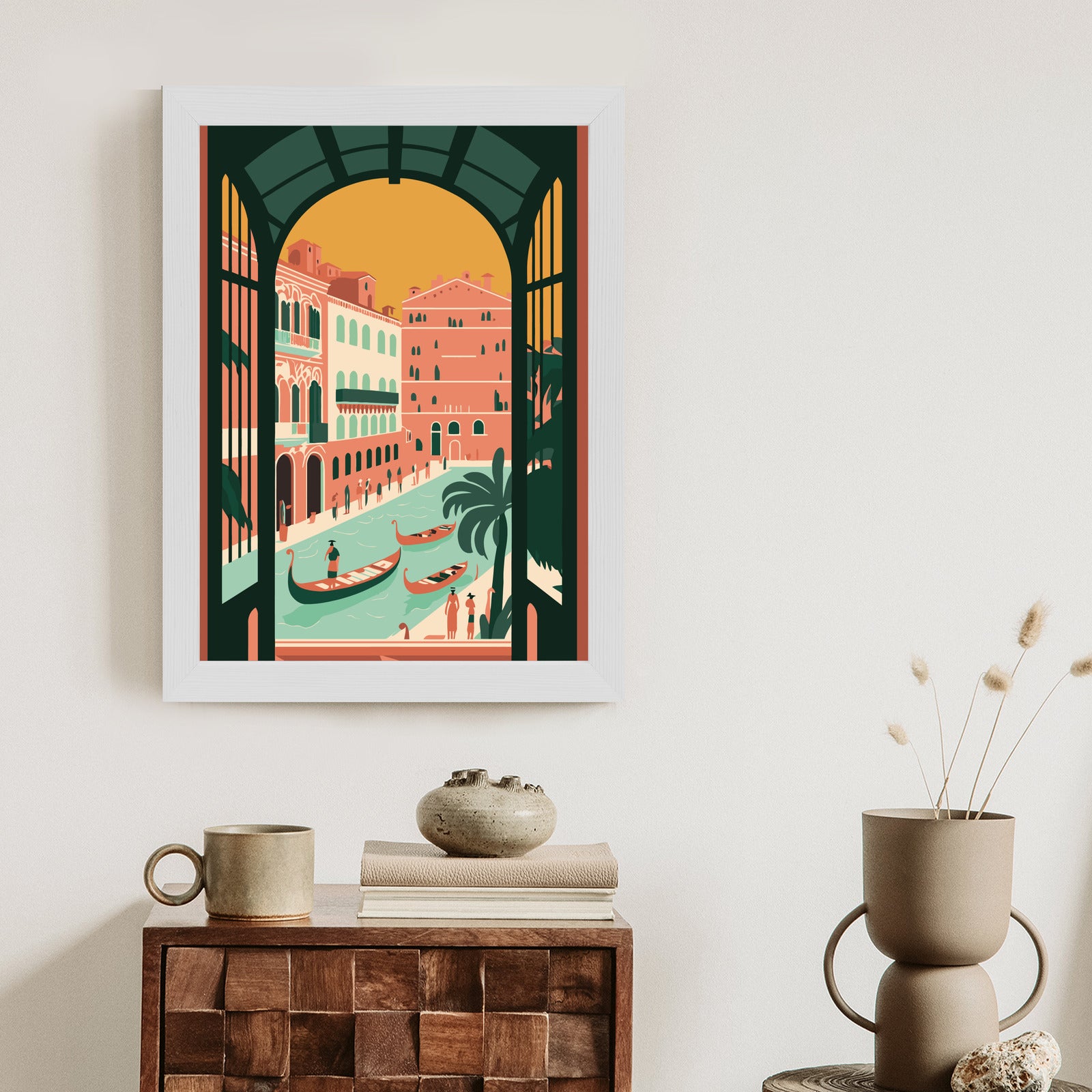 Plakat Gondole Na Weneckim Canal Grande Rama Aluminiowa Kolor Czarny