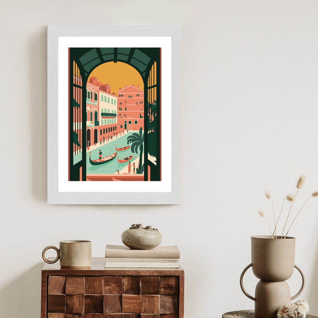 Plakat Gondole Na Weneckim Canal Grande Rama Aluminiowa Kolor Czarny