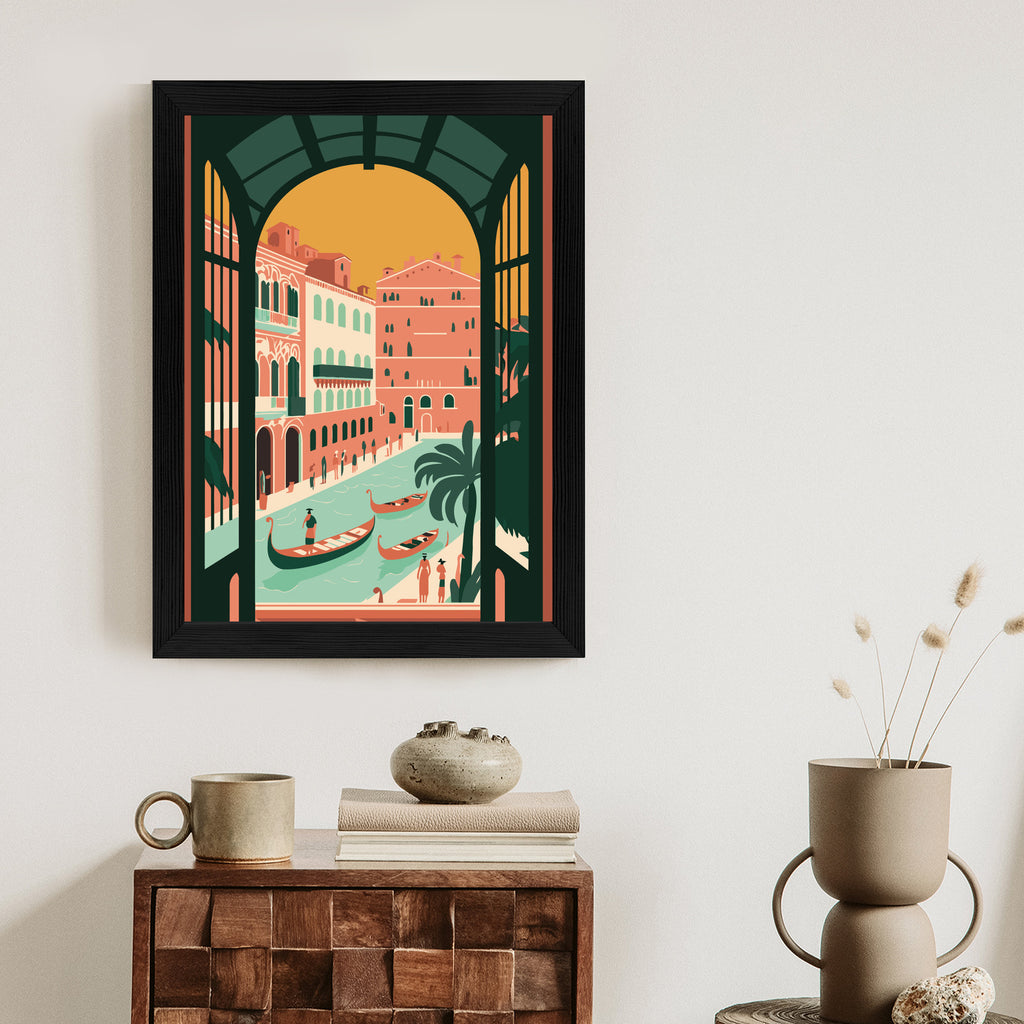 Plakat Gondole Na Weneckim Canal Grande Rama Aluminiowa Kolor Czarny