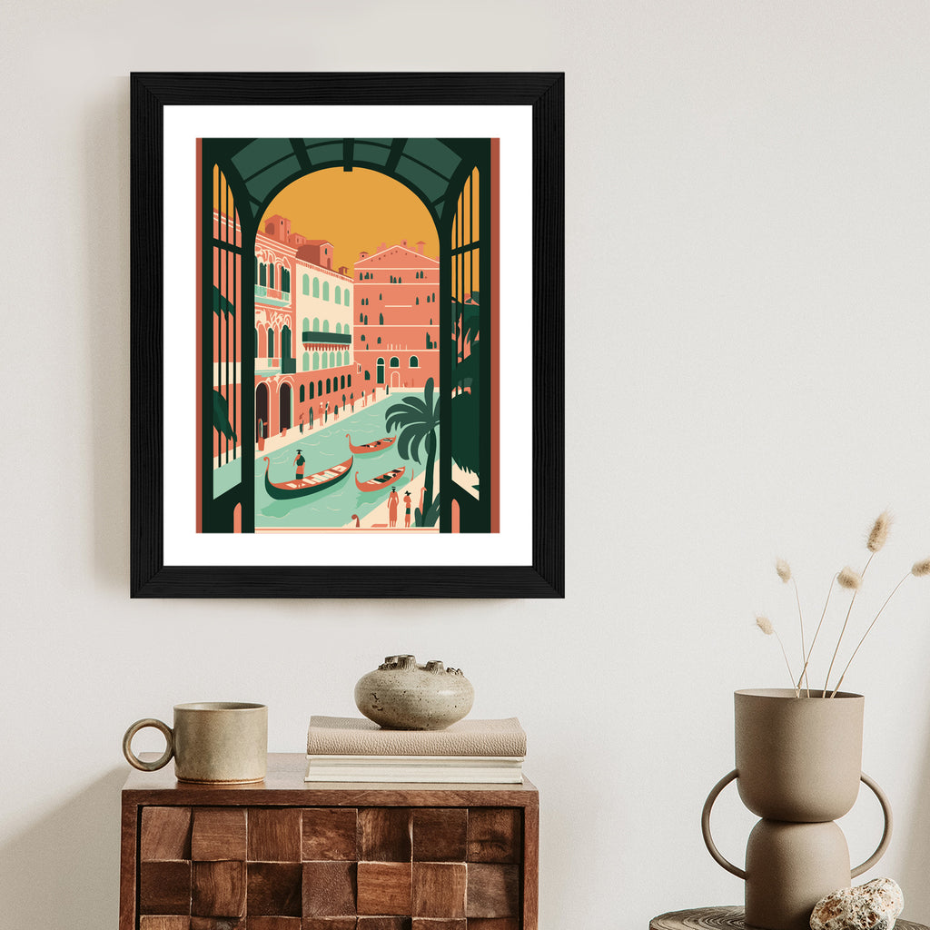 Plakat Gondole Na Weneckim Canal Grande Rama Aluminiowa Kolor Czarny