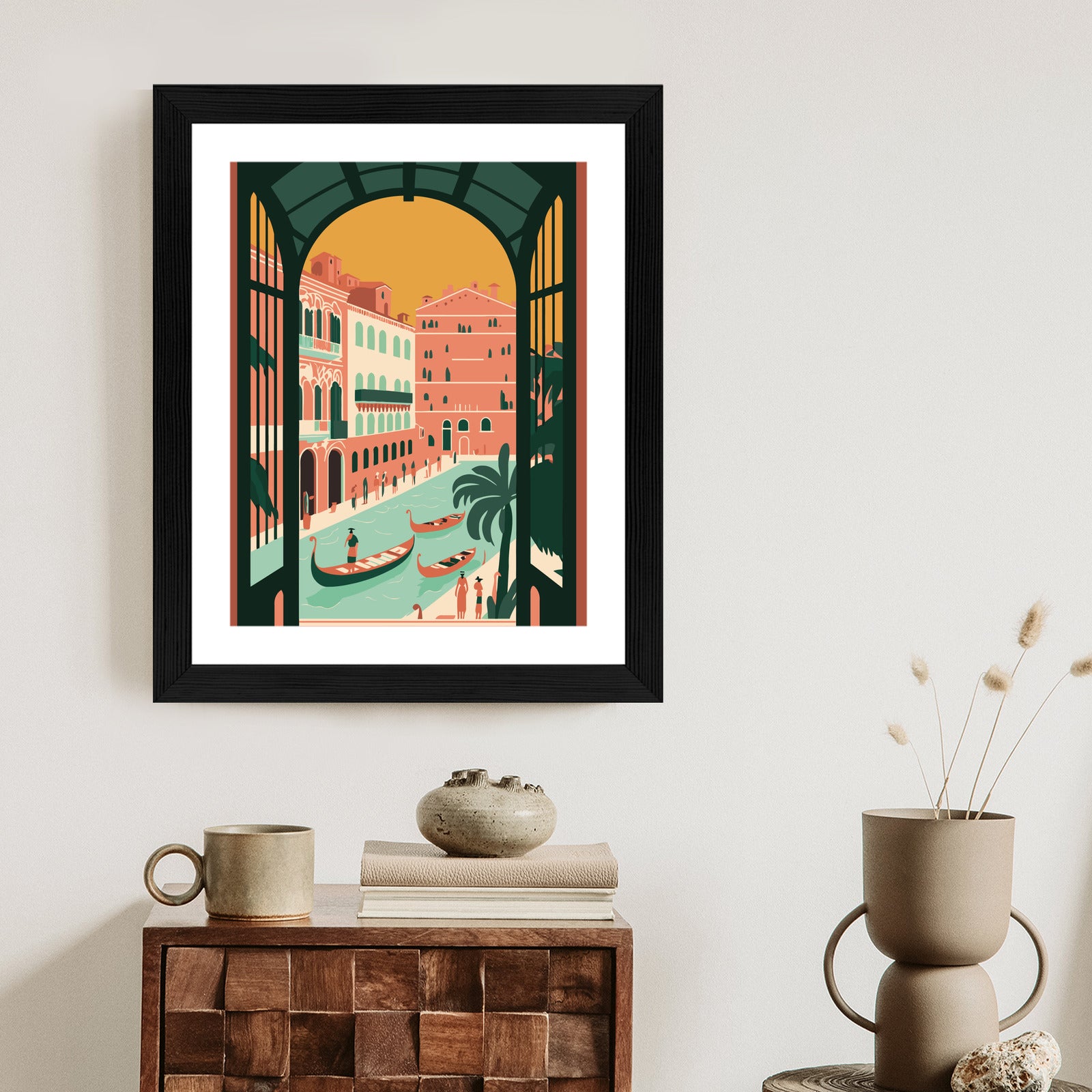 Plakat Gondole Na Weneckim Canal Grande Rama Aluminiowa Kolor Czarny