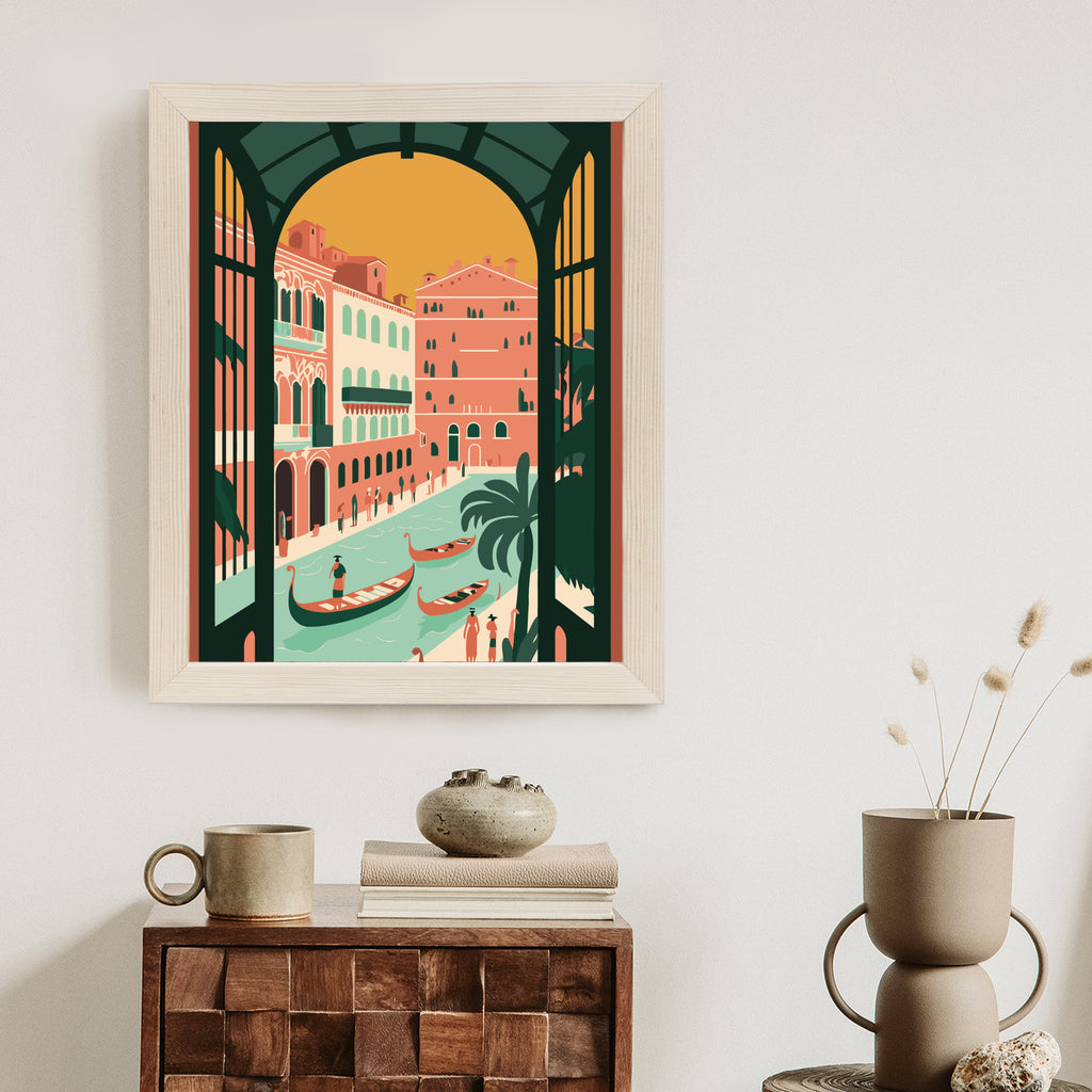 Plakat Gondole Na Weneckim Canal Grande Rama Aluminiowa Kolor Czarny