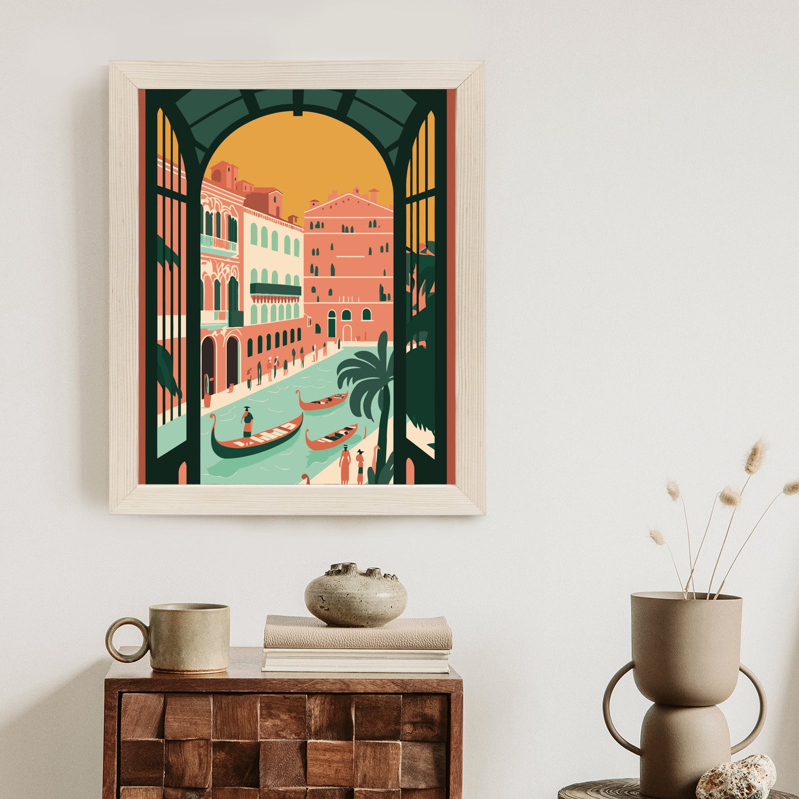 Plakat Gondole Na Weneckim Canal Grande Rama Aluminiowa Kolor Czarny