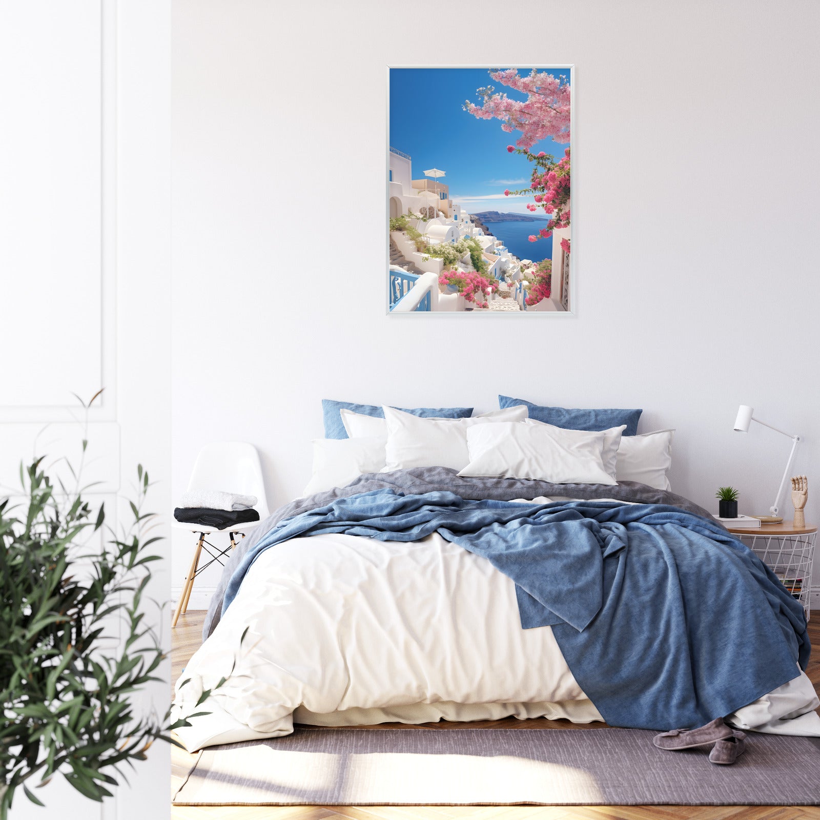 Plakat Malowniczy Widok Na Santorini Z Błękitnym Morzem Rama Aluminiowa Kolor Czarny