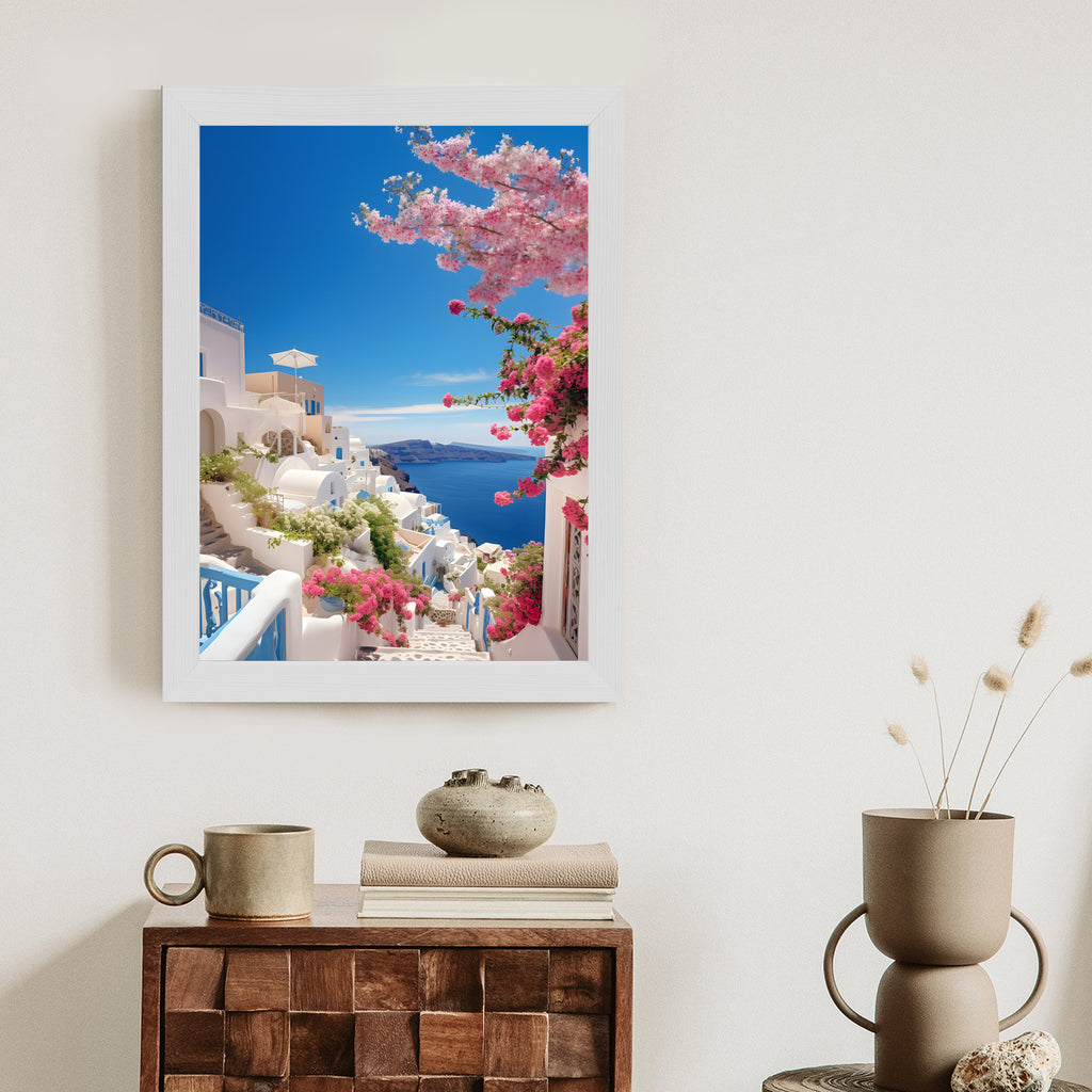 Plakat Malowniczy Widok Na Santorini Z Błękitnym Morzem Rama Aluminiowa Kolor Czarny