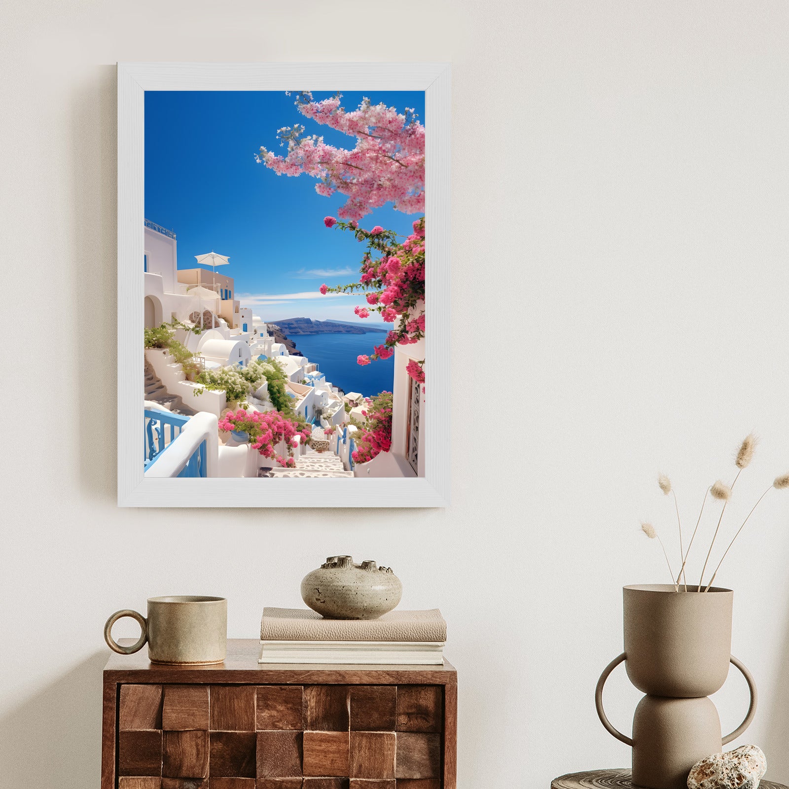 Plakat Malowniczy Widok Na Santorini Z Błękitnym Morzem Rama Aluminiowa Kolor Czarny