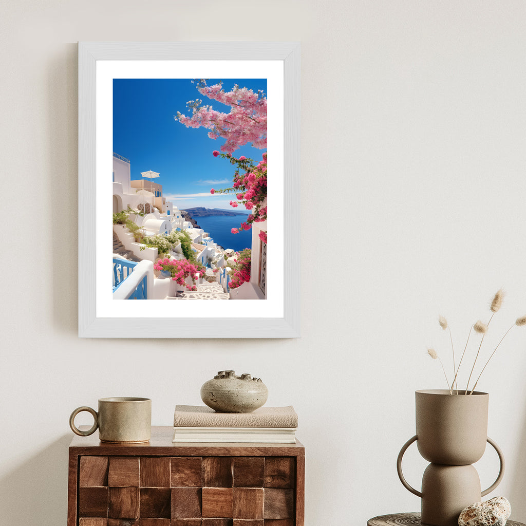 Plakat Malowniczy Widok Na Santorini Z Błękitnym Morzem Rama Aluminiowa Kolor Czarny