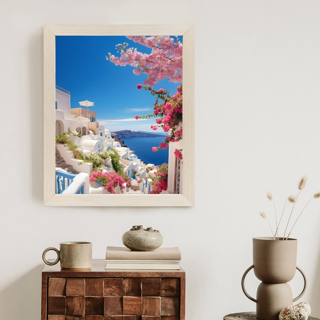 Plakat Malowniczy Widok Na Santorini Z Błękitnym Morzem Rama Aluminiowa Kolor Czarny