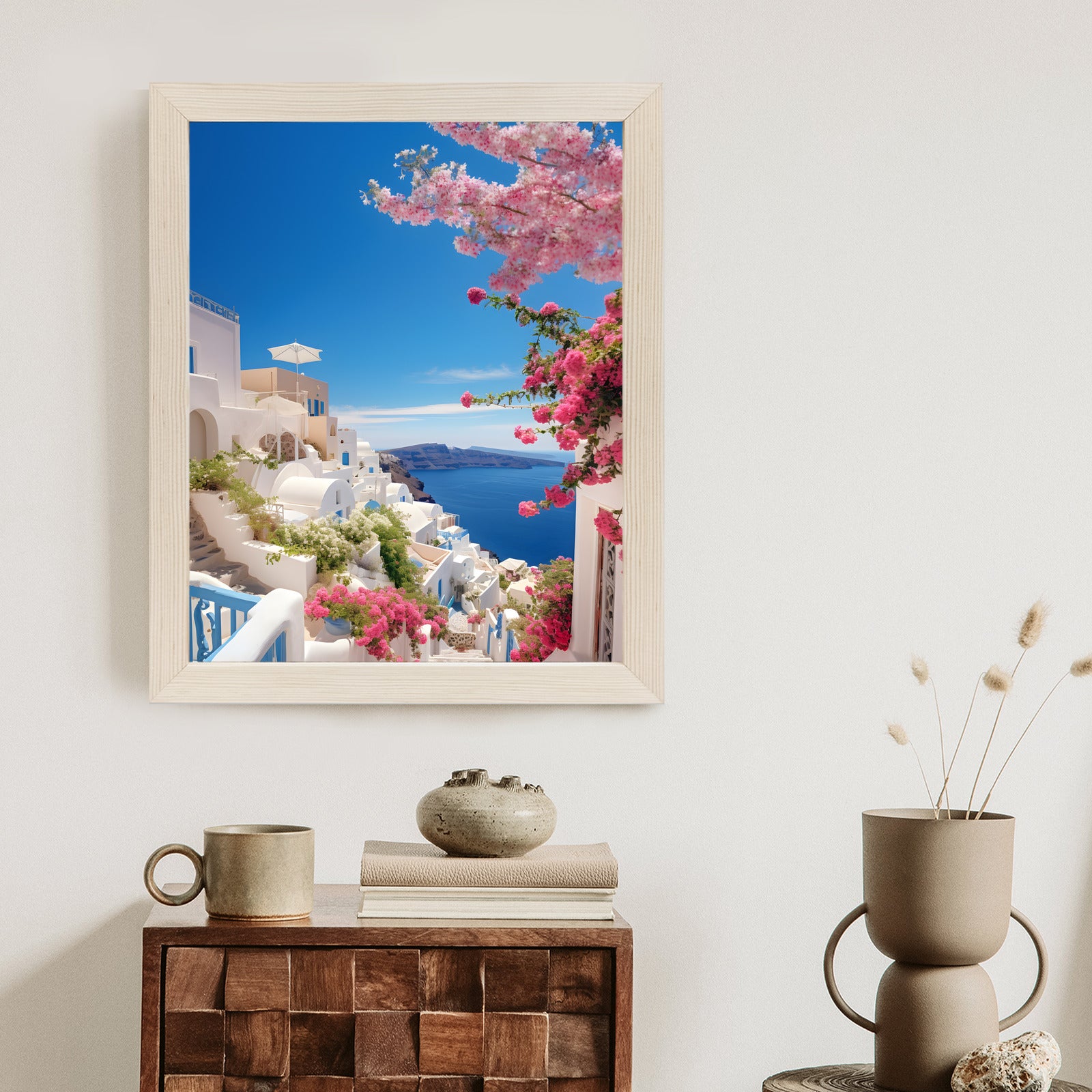 Plakat Malowniczy Widok Na Santorini Z Błękitnym Morzem Rama Aluminiowa Kolor Czarny