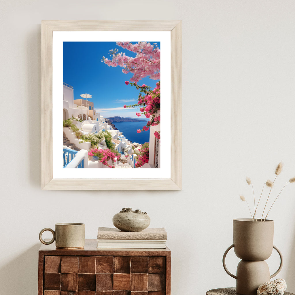 Plakat Malowniczy Widok Na Santorini Z Błękitnym Morzem Rama Aluminiowa Kolor Czarny