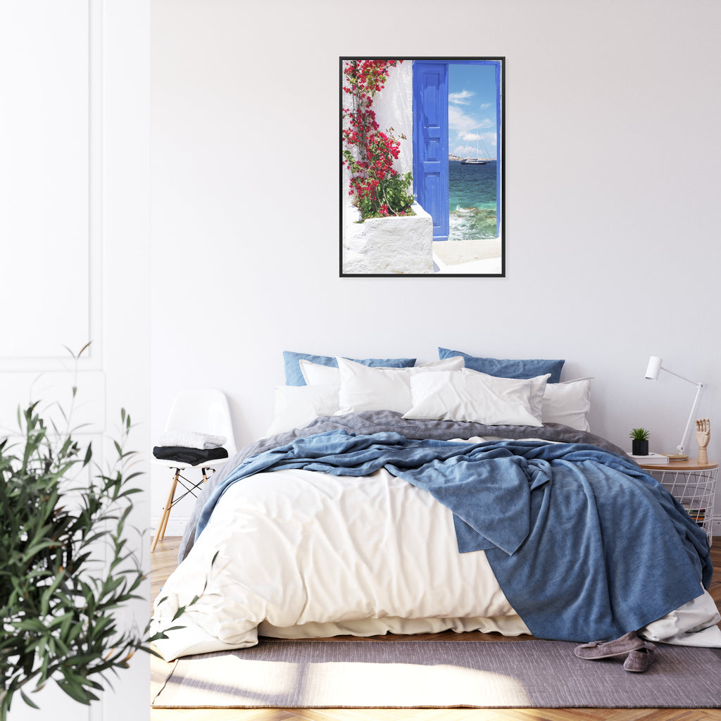 Plakat Tradycyjne Greckie Drzwi Z Widokiem Na Morze Rama Aluminiowa Kolor Czarny