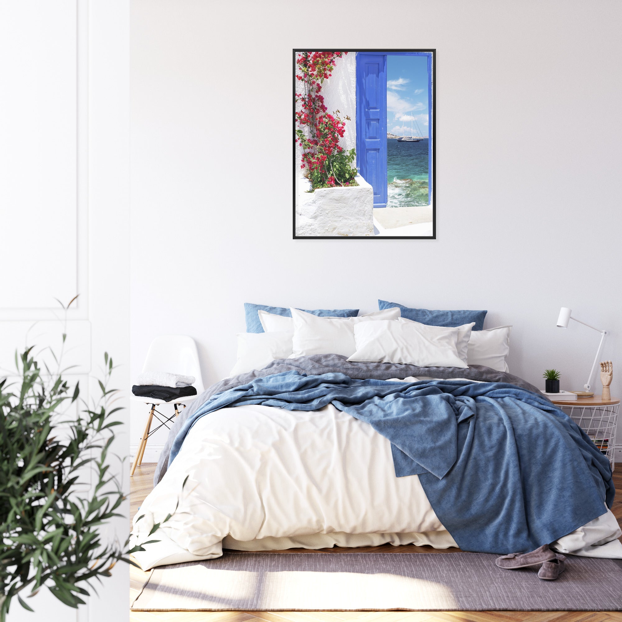 Plakat Tradycyjne Greckie Drzwi Z Widokiem Na Morze Rama Aluminiowa Kolor Czarny