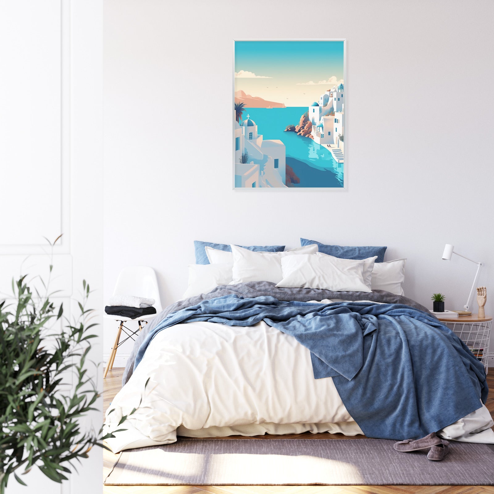 Plakat Piękne Santorini Z Błękitnym Morzem Ilustracja Rama Aluminiowa Kolor Czarny