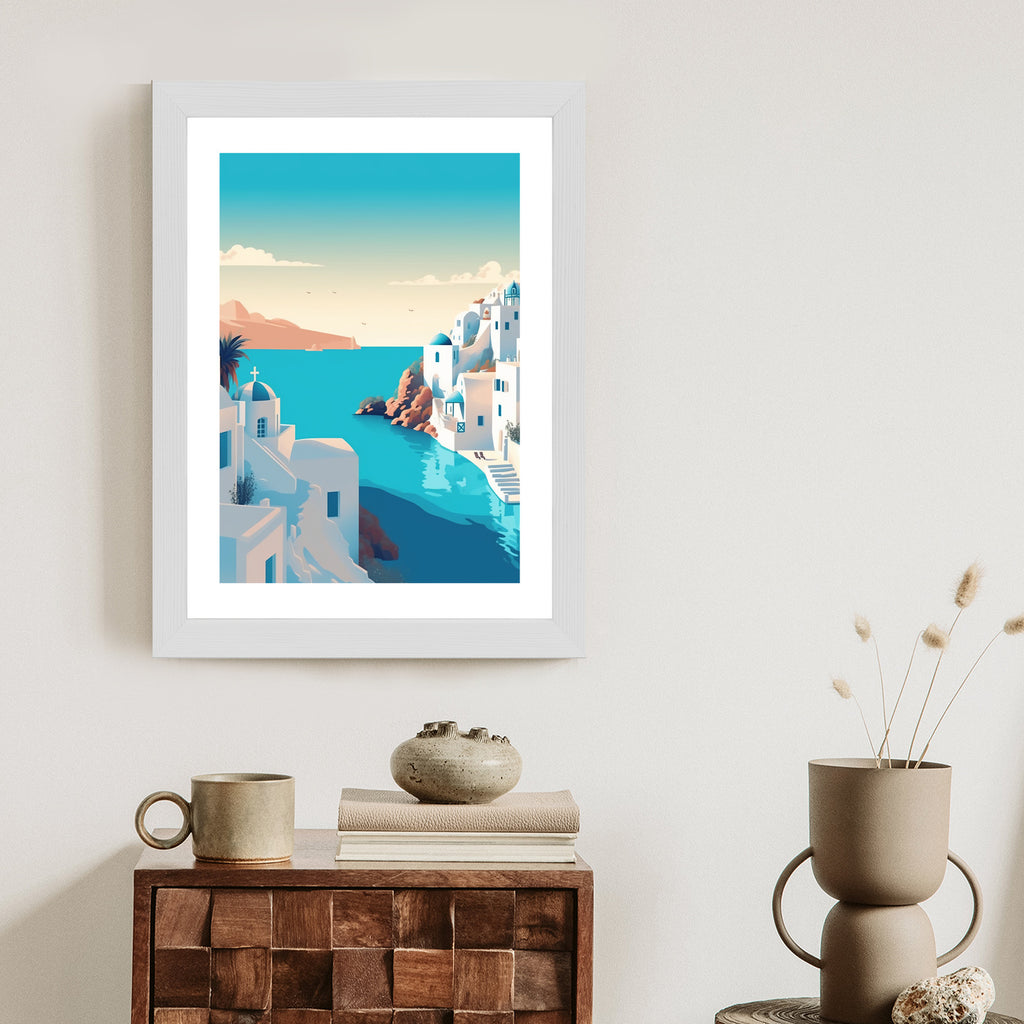 Plakat Piękne Santorini Z Błękitnym Morzem Ilustracja Rama Aluminiowa Kolor Czarny