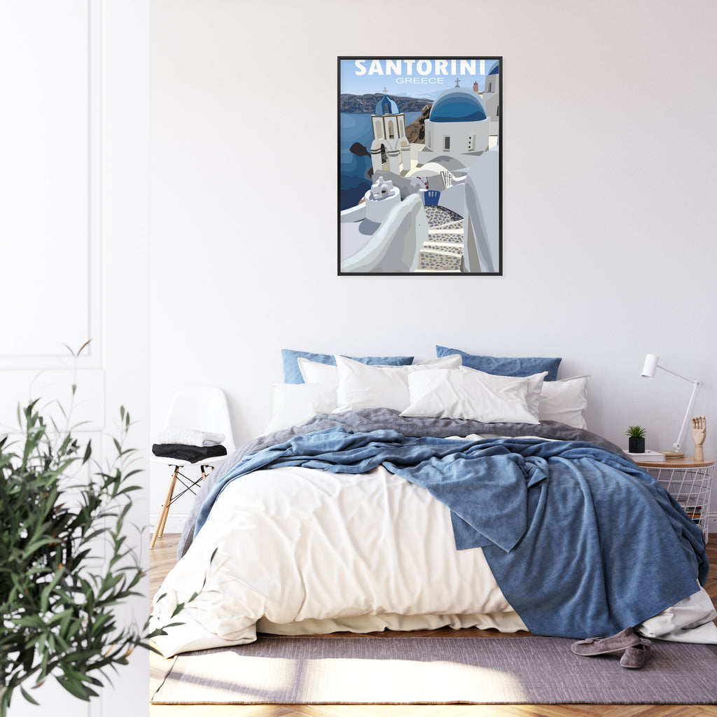 Plakat Typowe Greckie Budynki Z Niebieskimi Dachami Na Santorini Rama Aluminiowa Kolor Czarny