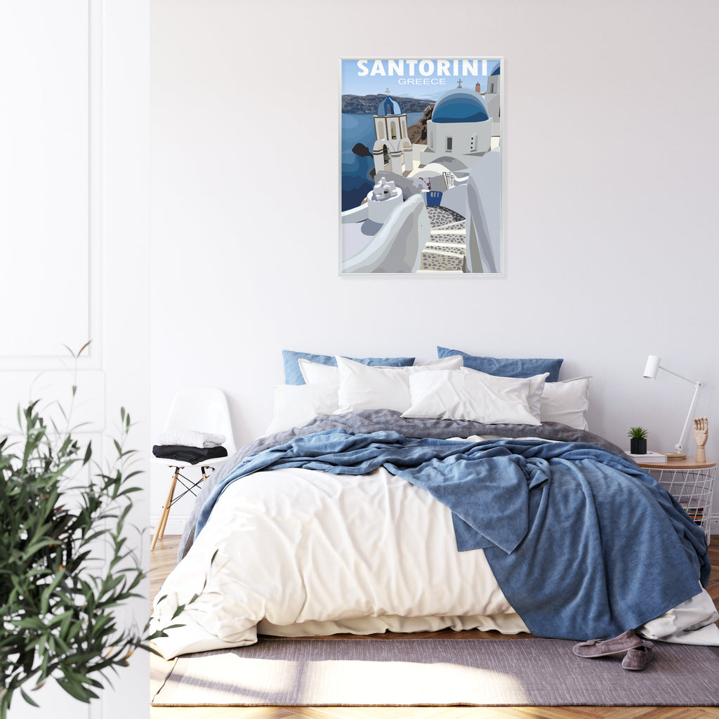 Plakat Typowe Greckie Budynki Z Niebieskimi Dachami Na Santorini Rama Aluminiowa Kolor Czarny