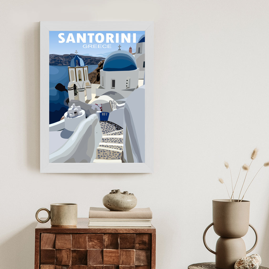 Plakat Typowe Greckie Budynki Z Niebieskimi Dachami Na Santorini Rama Aluminiowa Kolor Czarny