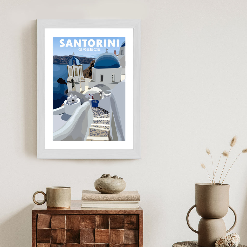 Plakat Typowe Greckie Budynki Z Niebieskimi Dachami Na Santorini Rama Aluminiowa Kolor Czarny