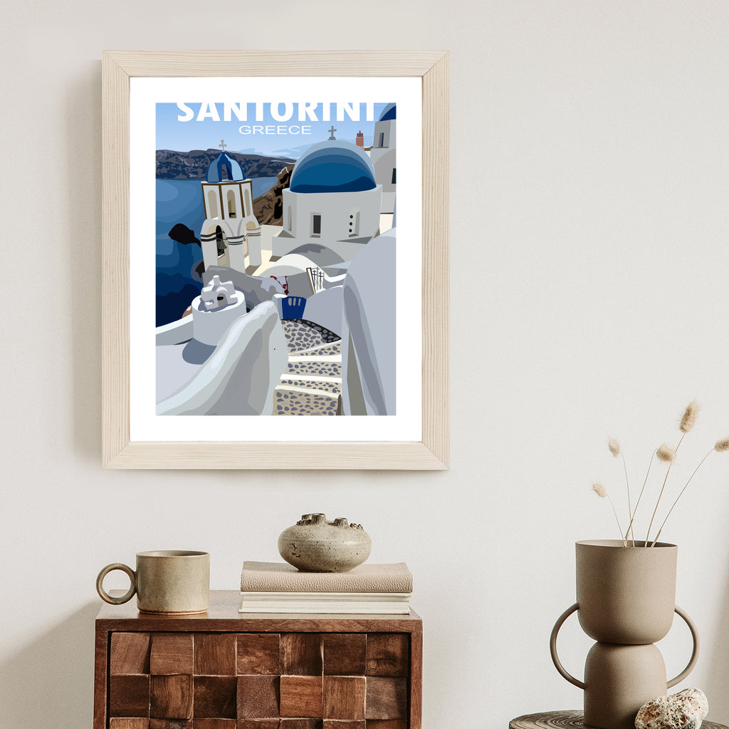 Plakat Typowe Greckie Budynki Z Niebieskimi Dachami Na Santorini Rama Aluminiowa Kolor Czarny