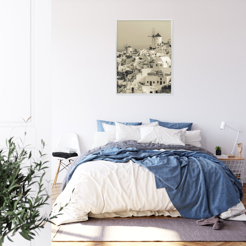 Plakat Typowa Architektura W Greckim Miasteczku Oia Rama Aluminiowa Kolor Czarny