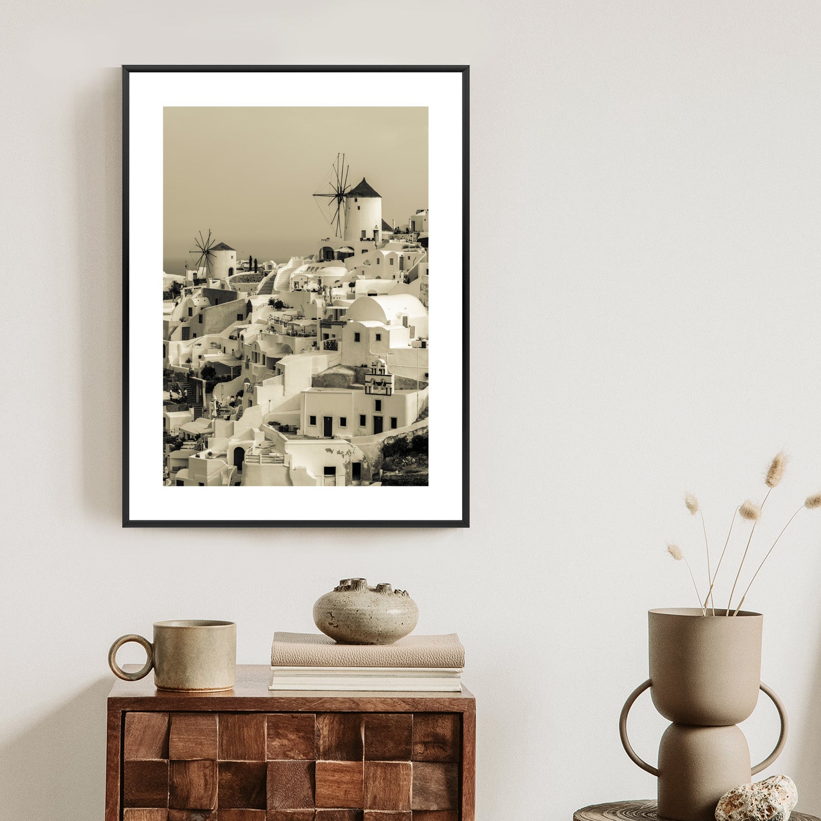 Plakat Typowa Architektura W Greckim Miasteczku Oia Rama Aluminiowa Kolor Czarny