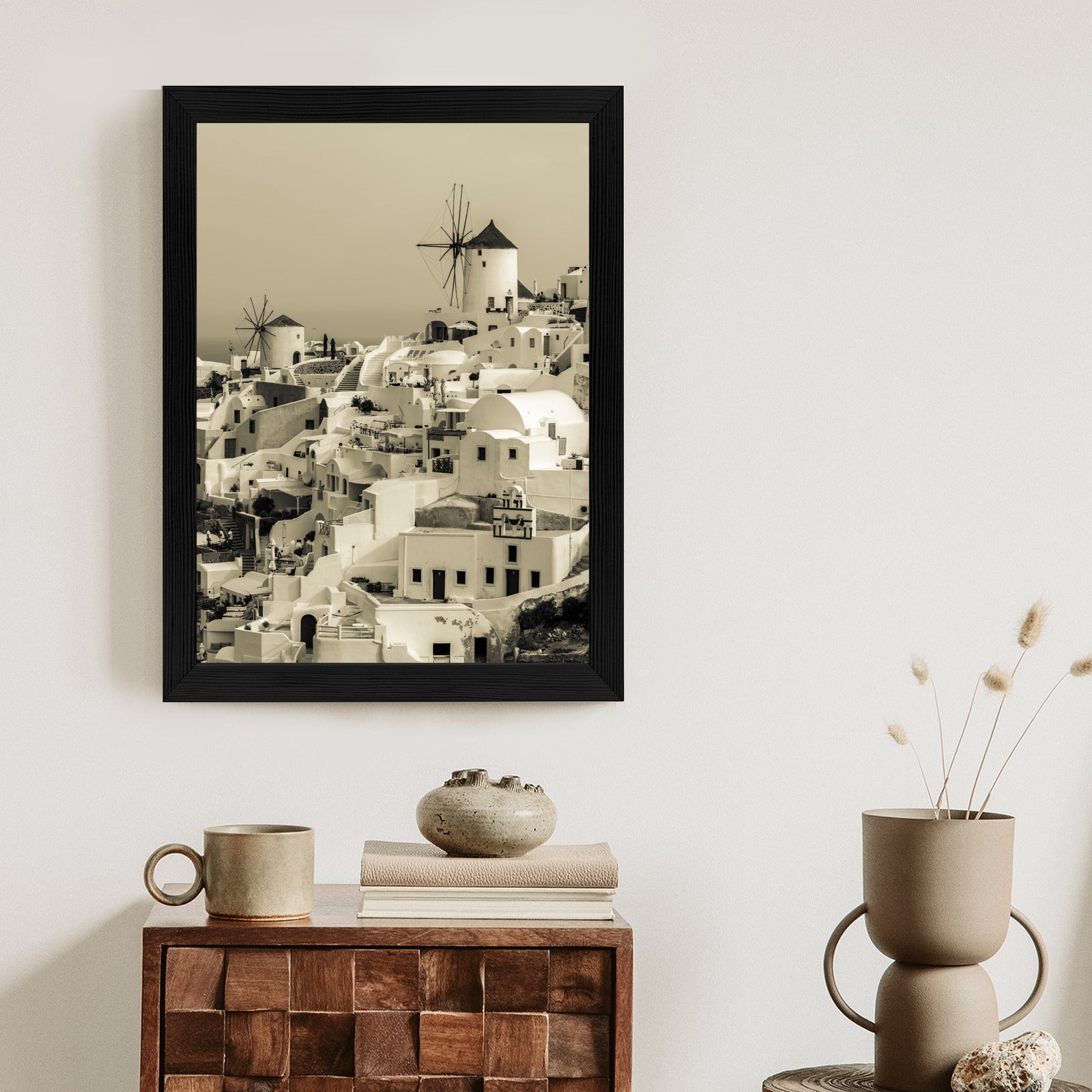 Plakat Typowa Architektura W Greckim Miasteczku Oia Rama Aluminiowa Kolor Czarny