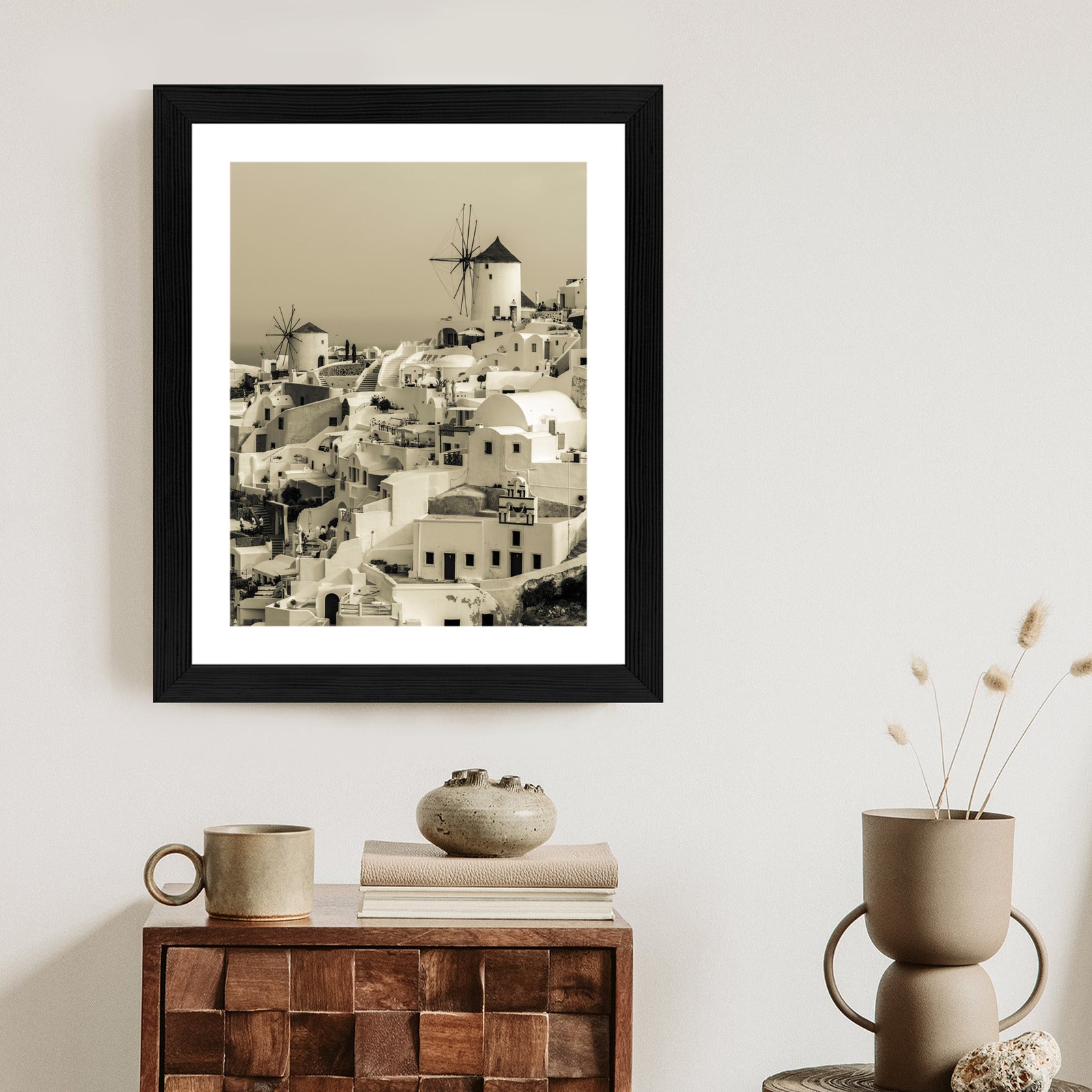 Plakat Typowa Architektura W Greckim Miasteczku Oia Rama Aluminiowa Kolor Czarny