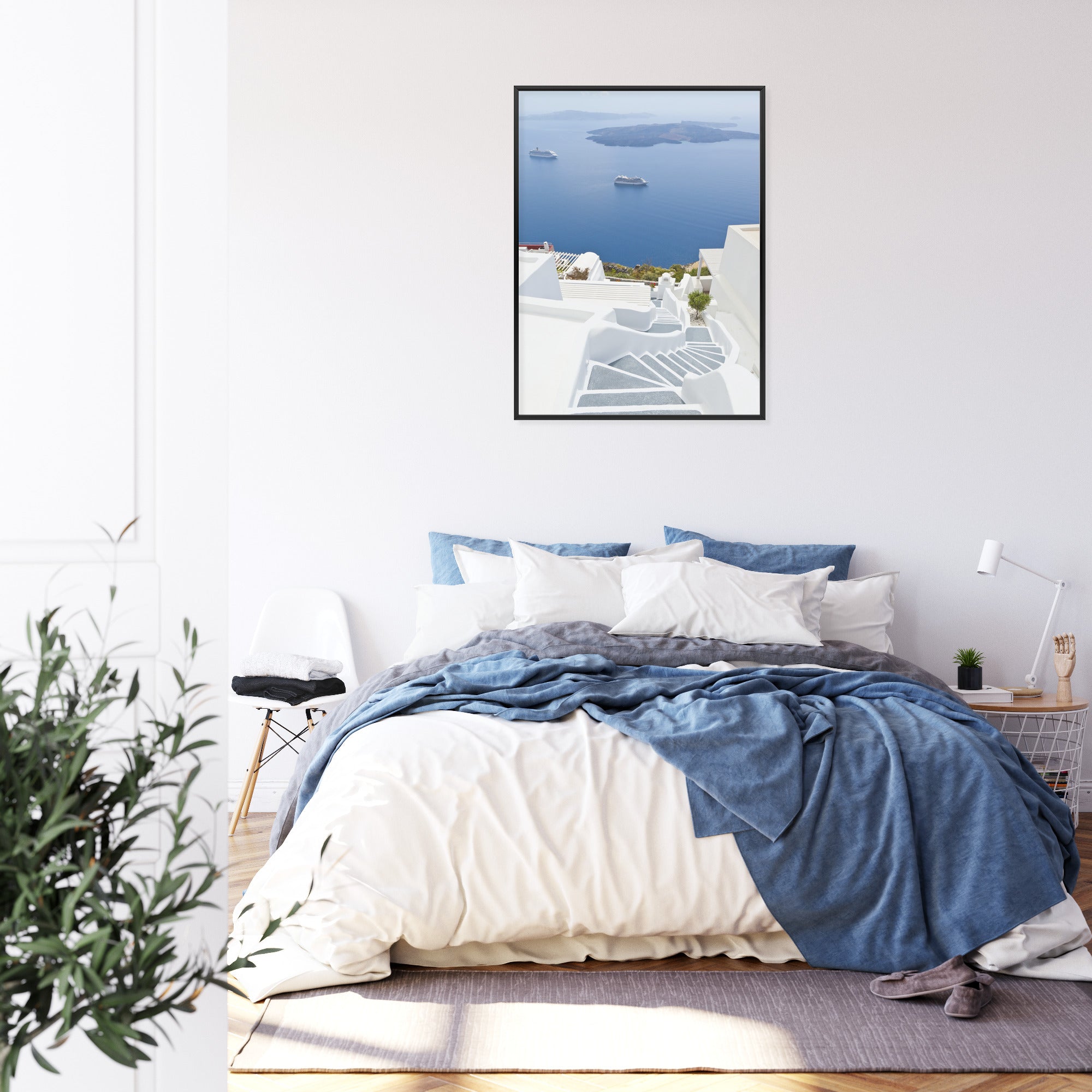 Plakat Santorini Z Malowniczym Widokiem Na Morze Rama Aluminiowa Kolor Czarny
