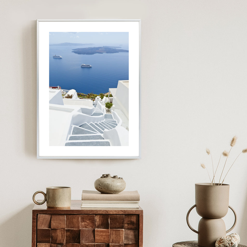 Plakat Santorini Z Malowniczym Widokiem Na Morze Rama Aluminiowa Kolor Czarny