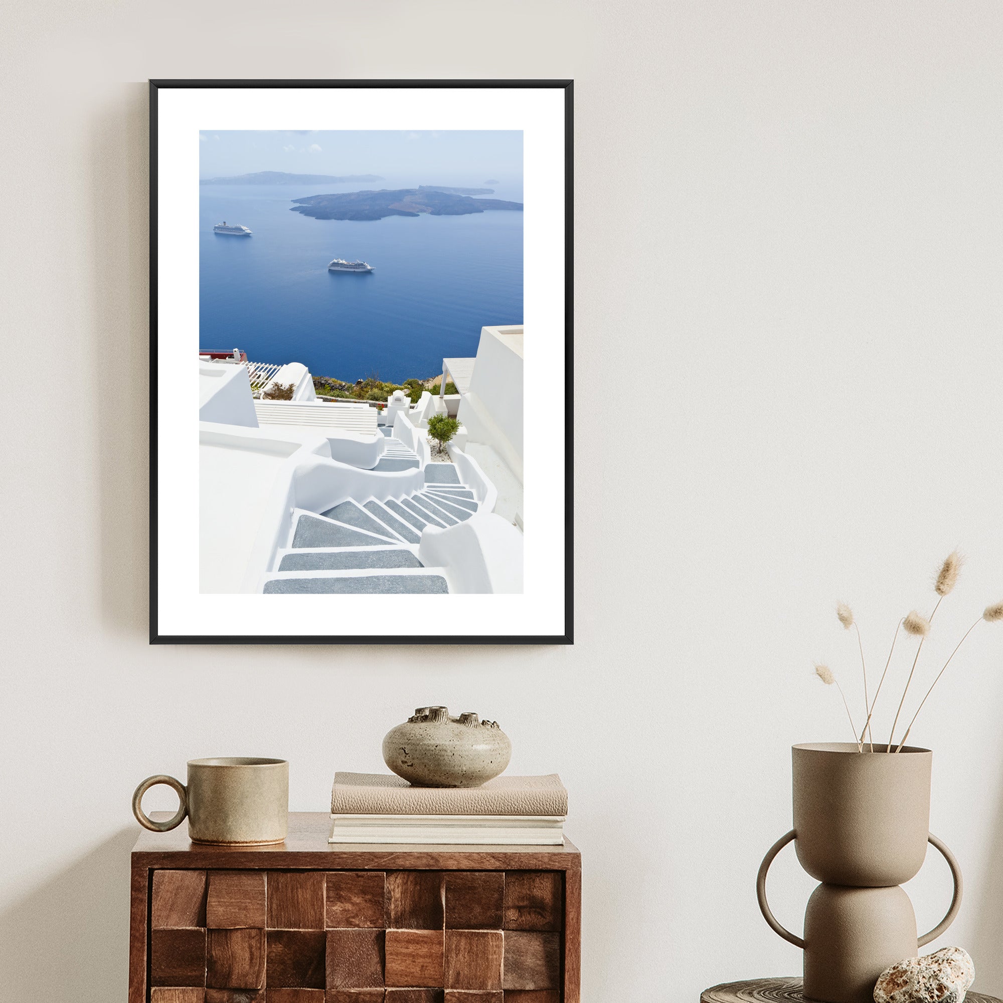 Plakat Santorini Z Malowniczym Widokiem Na Morze Rama Aluminiowa Kolor Czarny