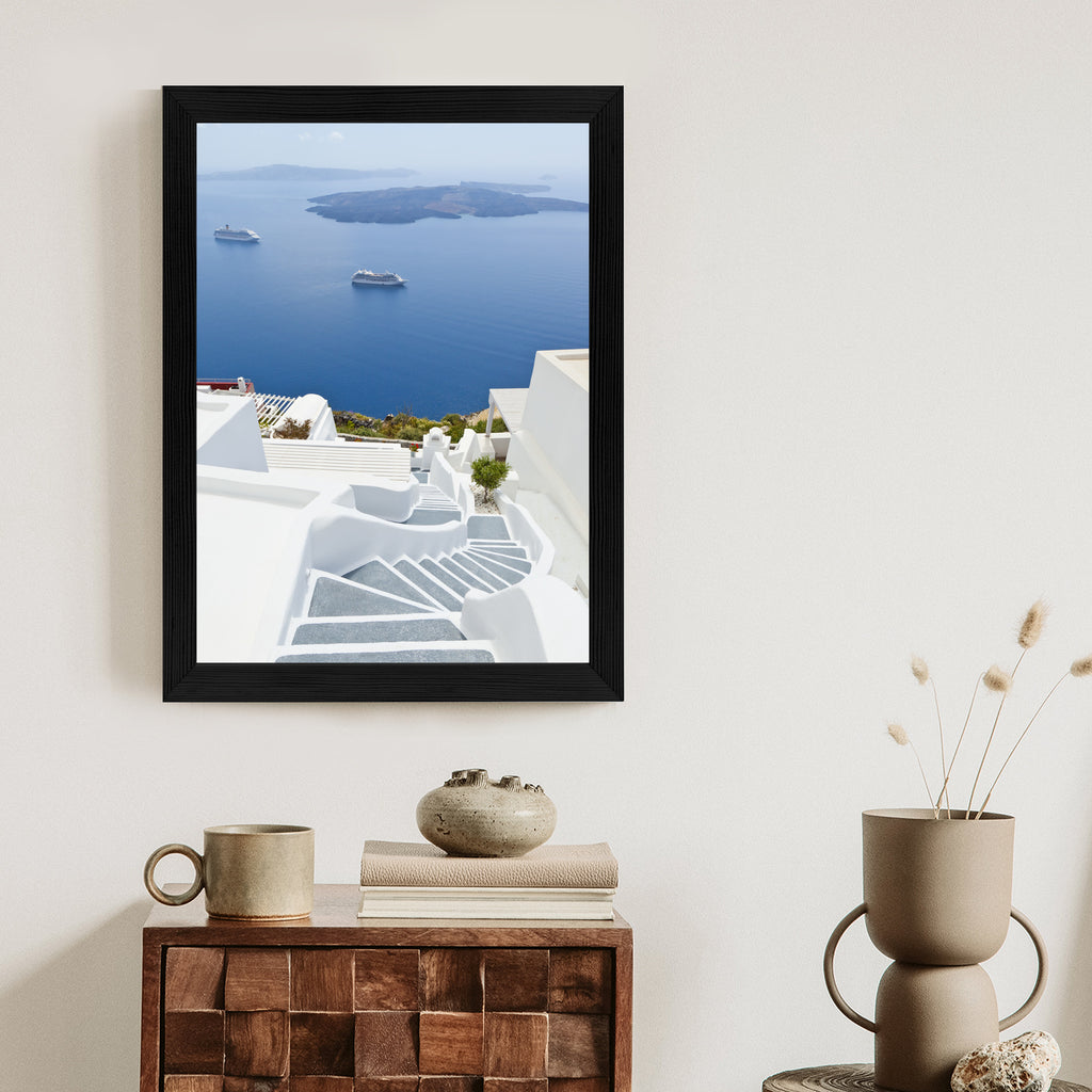 Plakat Santorini Z Malowniczym Widokiem Na Morze Rama Aluminiowa Kolor Czarny