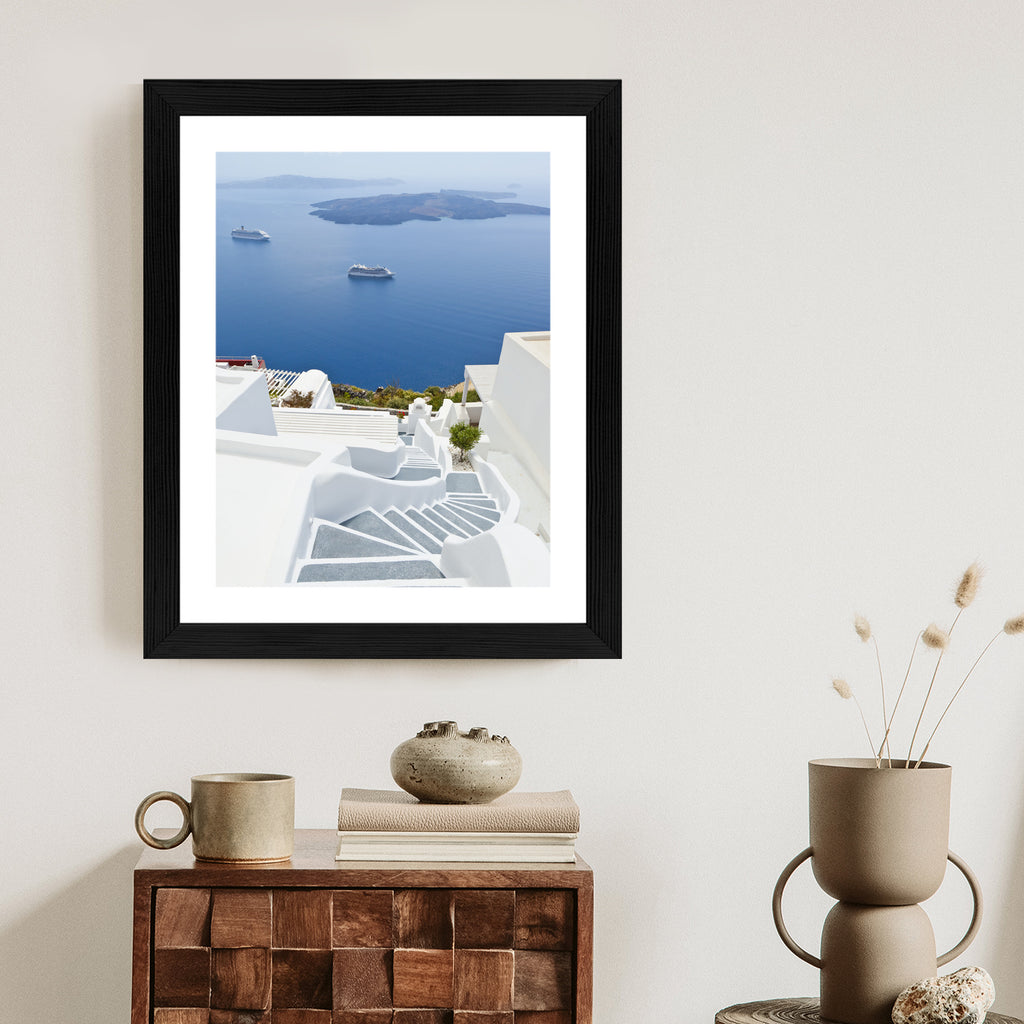 Plakat Santorini Z Malowniczym Widokiem Na Morze Rama Aluminiowa Kolor Czarny