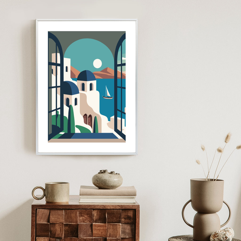 Plakat Greckie Santorini Ilustracja