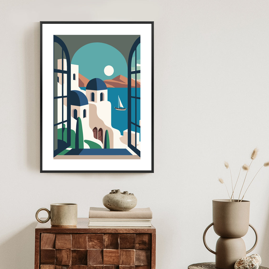 Plakat Greckie Santorini Ilustracja