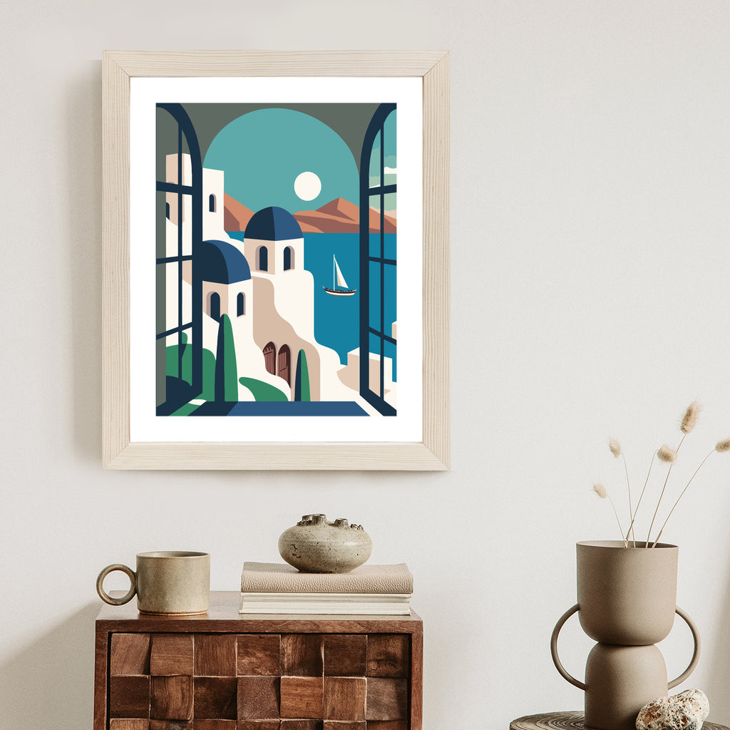 Plakat Greckie Santorini Ilustracja