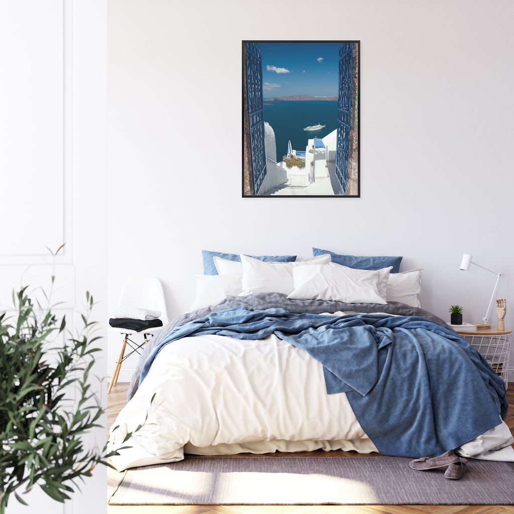 Plakat Santorini Niebieska Brama Z Widokiem Na Morze Rama Aluminiowa Kolor Czarny