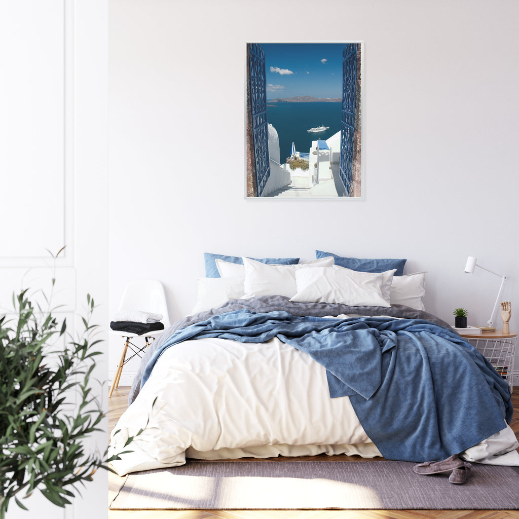 Plakat Santorini Niebieska Brama Z Widokiem Na Morze Rama Aluminiowa Kolor Czarny