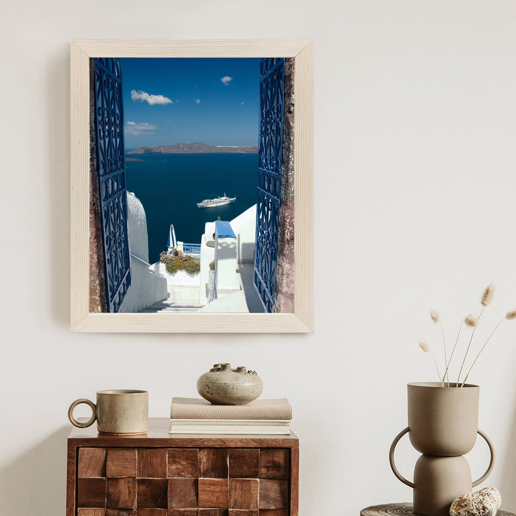 Plakat Santorini Niebieska Brama Z Widokiem Na Morze Rama Aluminiowa Kolor Czarny