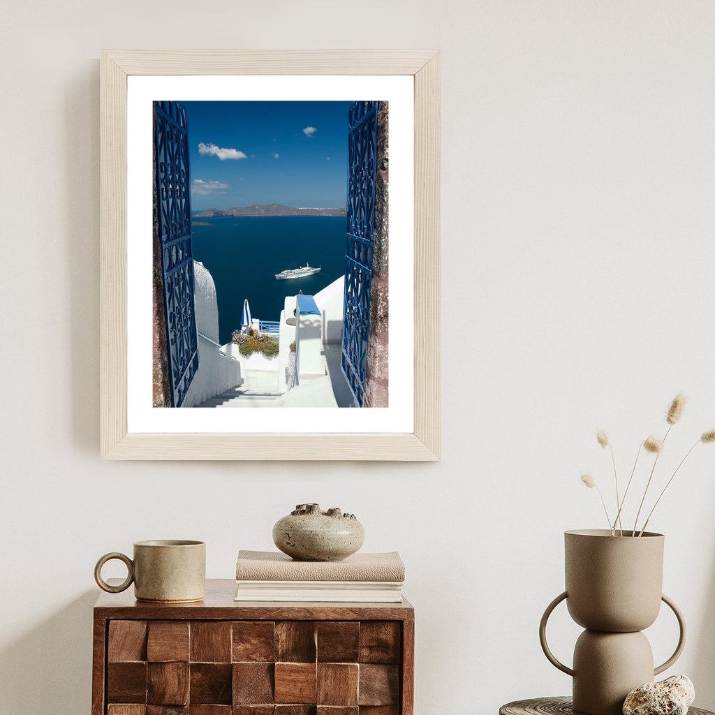 Plakat Santorini Niebieska Brama Z Widokiem Na Morze Rama Aluminiowa Kolor Czarny