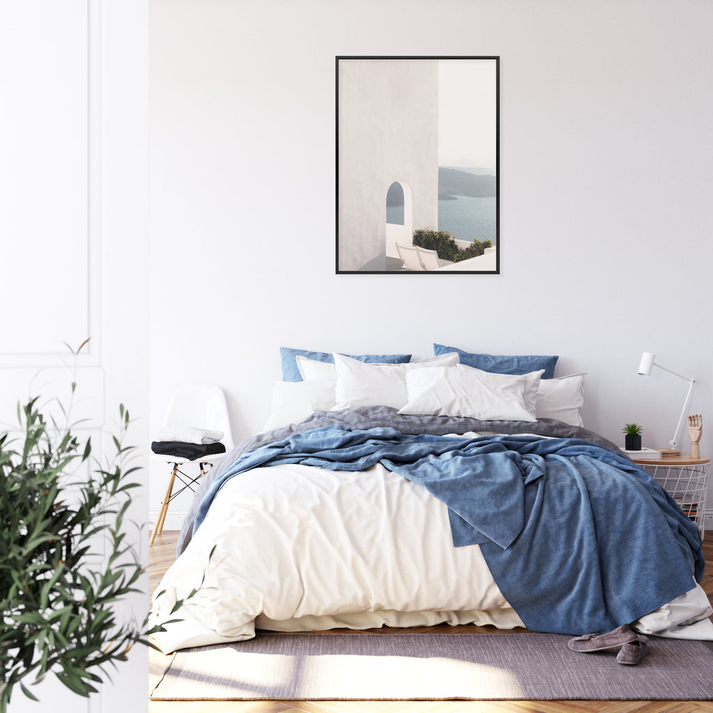 Plakat Biała Architektura Na Santorini Z Widokiem Na Morze Rama Aluminiowa Kolor Czarny