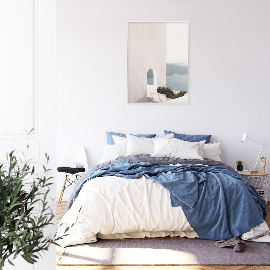 Plakat Biała Architektura Na Santorini Z Widokiem Na Morze Rama Aluminiowa Kolor Czarny