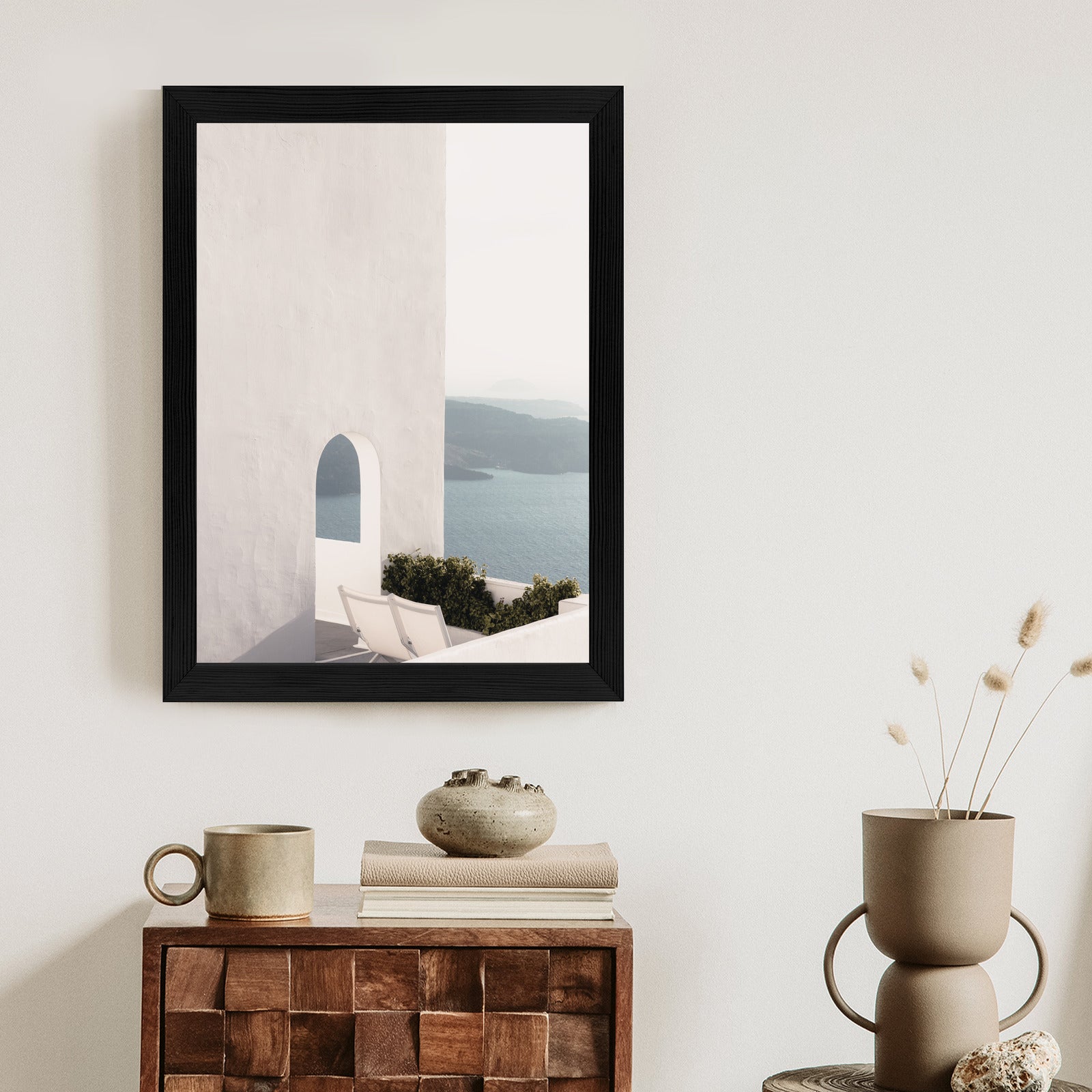 Plakat Biała Architektura Na Santorini Z Widokiem Na Morze Rama Aluminiowa Kolor Czarny